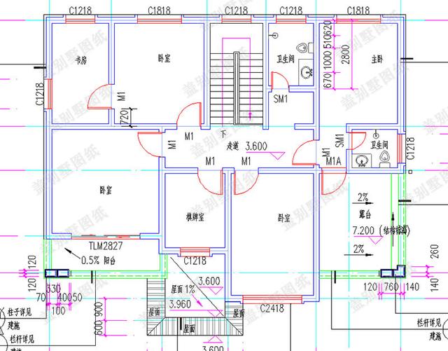 二层自建房30万以内14×11米6卧带车库全套CAD施工图