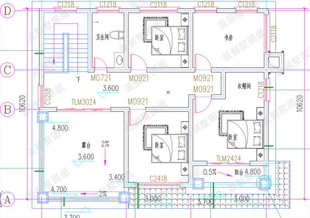30万以内13×11米二层带双露台+落地窗别墅设计图