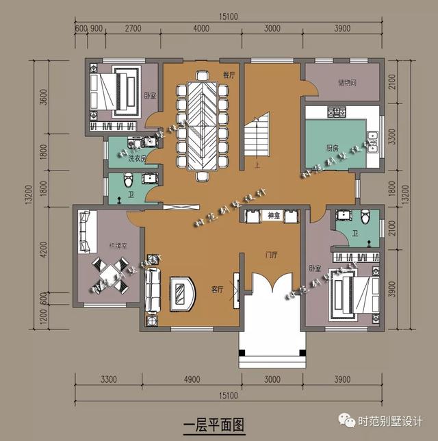 13x15米两层欧式别墅，6室3厅，带堂屋和大露台，适合农村自建