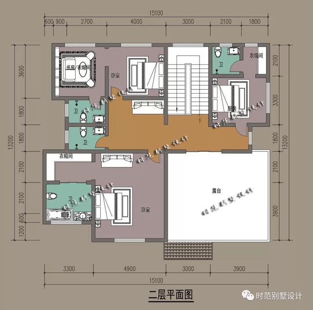 13x15米两层欧式别墅，6室3厅，带堂屋和大露台，适合农村自建