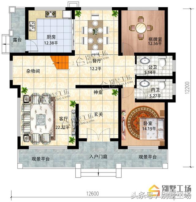 12.6x12.2二层简欧小别墅设计图，造价30万以内。
