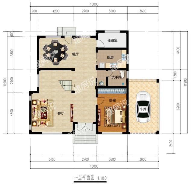 二层现代别墅设计图，占地151平方米，带车库，时尚大方。