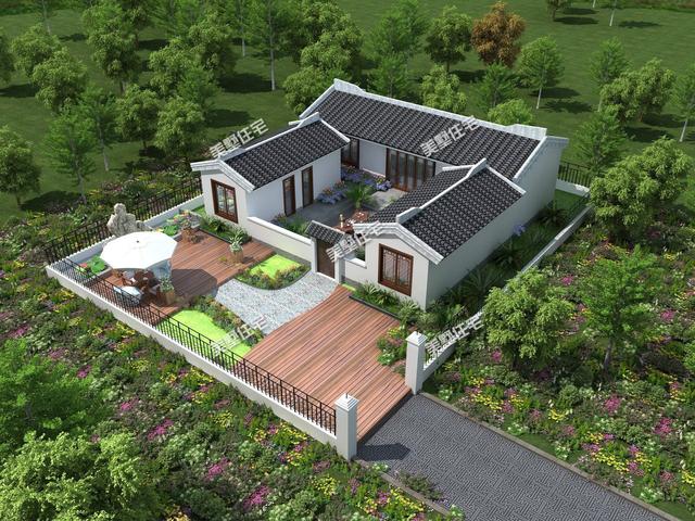 五款经典一层别墅设计图，带院子，独门独院、安逸休闲，你一定会非常喜欢！