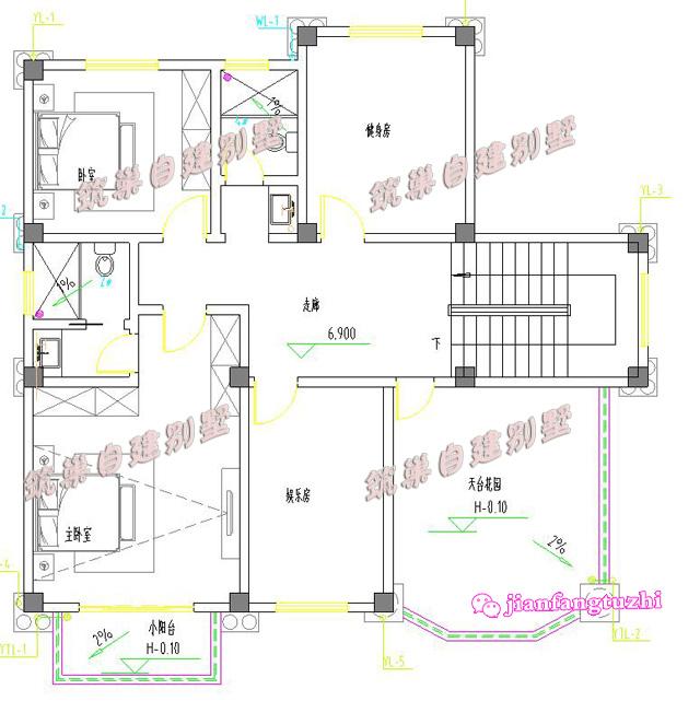 12.8x12米农村三层高档田园欧式别墅全套水电施工图效果图