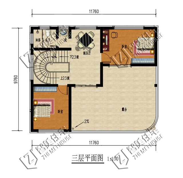 客厅挑空+旋转楼梯+独立厨房设计，确认过房型，是我要建的别墅