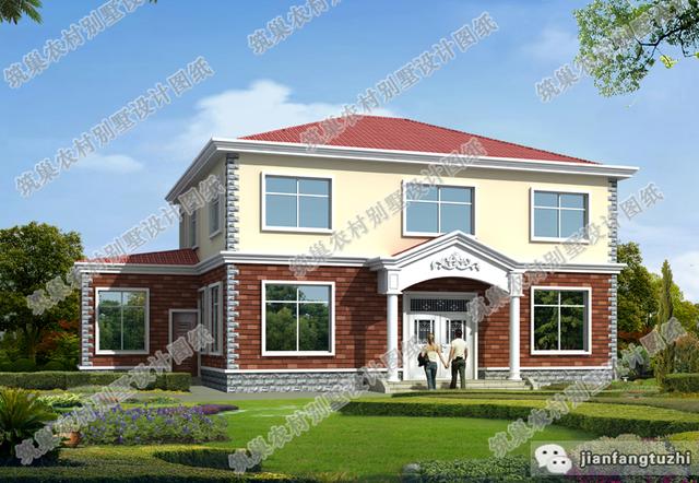 18×12米二层农村别墅设计图，设计比较简单，户型对称，主体30造价。