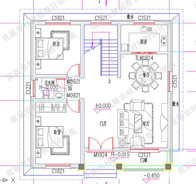 二层别致优雅20万10×11米3厅5卧自建房图纸（附2种配色效果图）