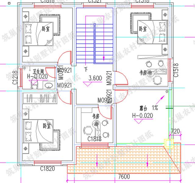 二层别致优雅20万10×11米3厅5卧自建房图纸（附2种配色效果图）