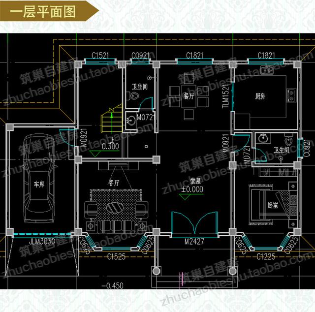 35万三层别墅全套CAD图纸（附镜像图），带独立车库，比较顺应时代的需求