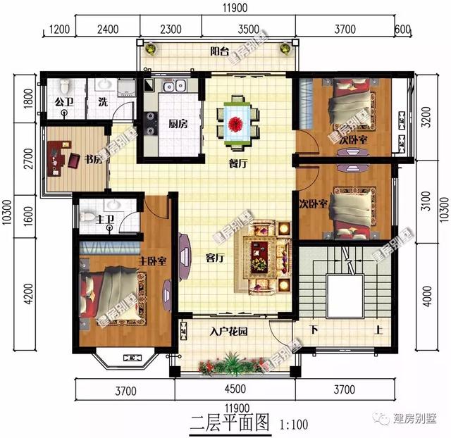三层农村别墅设计图，11.9×10.3米，一款每层都可以作为一个独立生活楼层的别墅户型