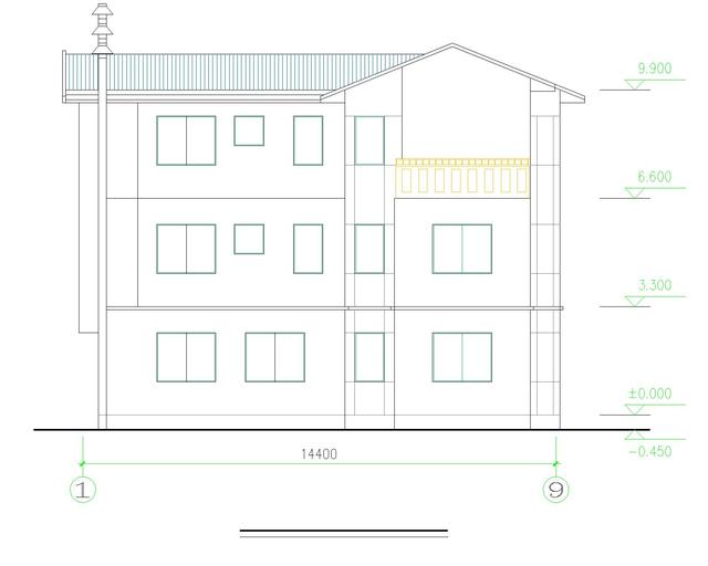 新中式农村三层自建房设计图纸带外观图，占地110平方米