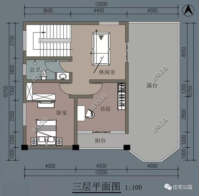 10x12米三层平顶自建房，户型方正，时尚大气，40万以内，是一套真正适合咱老百姓自建的农村别墅户型。