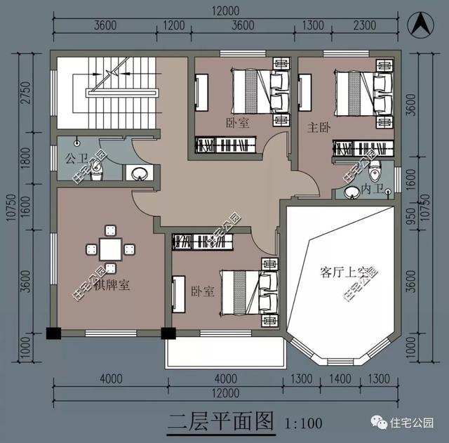 10x12米三层平顶自建房，户型方正，时尚大气，40万以内，是一套真正适合咱老百姓自建的农村别墅户型。