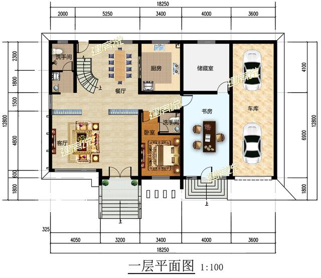 占地面积215的二层别墅设计图，带挑空客厅+车库，外型简单不复杂，温馨舒适。