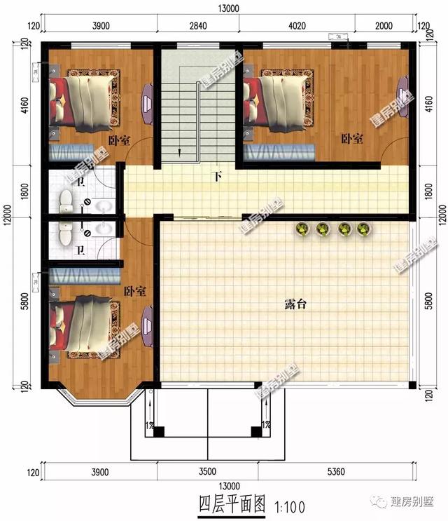 13×13.2米四层别墅设计图，带架空层设计+车库，造价50万左右