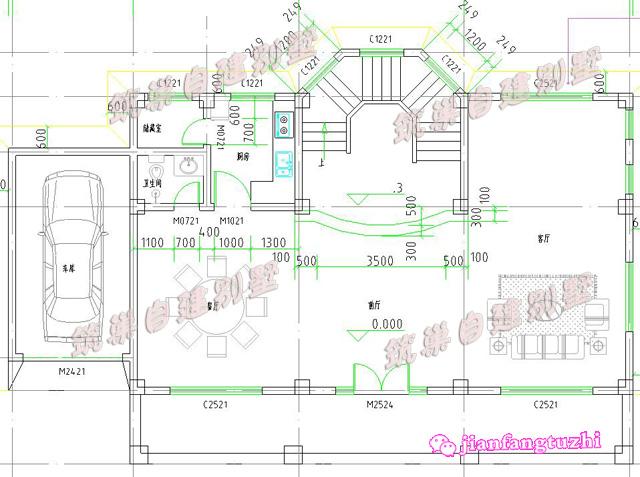 17×9米带独立车库+健身房+露台三层新型农村自建房设计图
