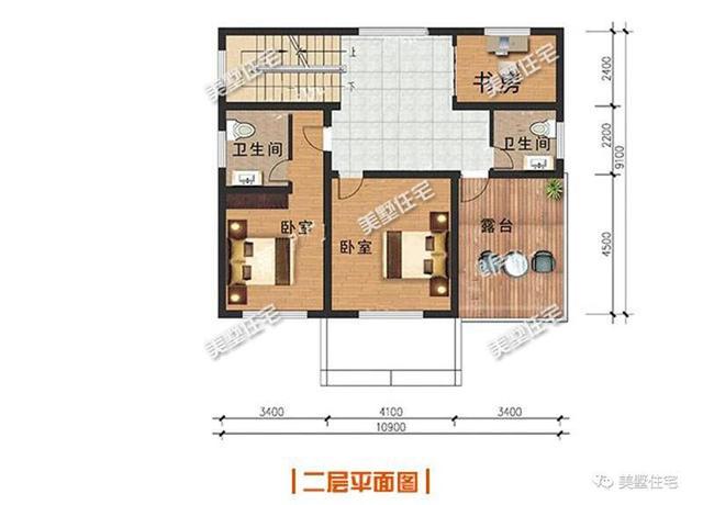 10X9米小宅基地二层别墅，造价20万，中空客厅+大露台