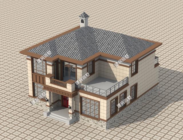 二层别墅设计图，烟囱+车库+大露台设计，简直是完美户型