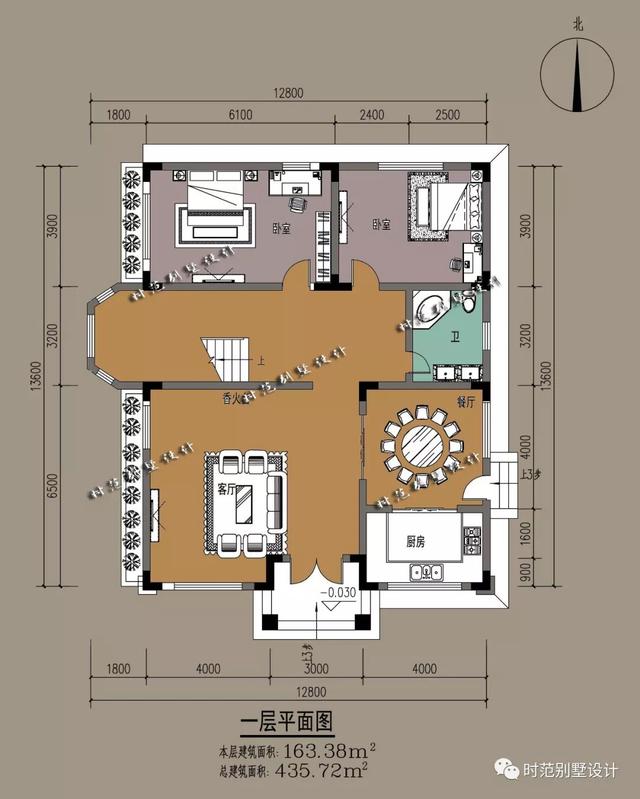 12x13米带大露台欧式三层复式别墅，7室3厅，施工全图适合自建
