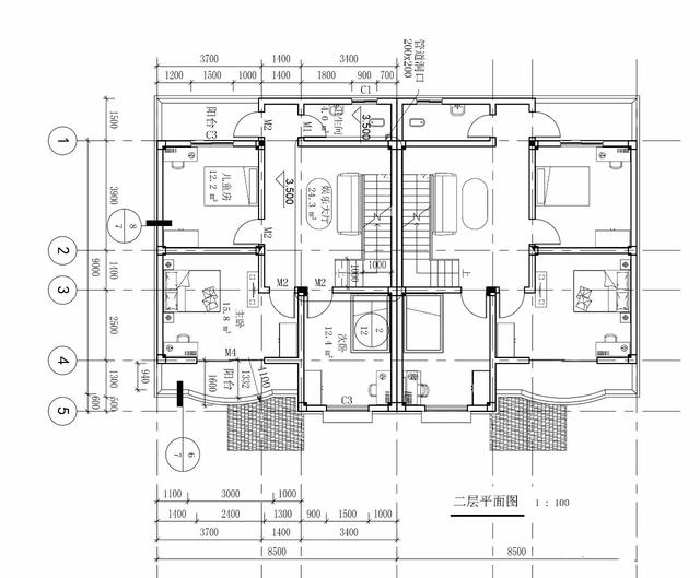 两层半双拼别墅设计图，17x11.6米，适合家中兄弟二人建造