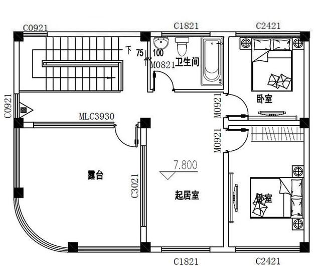 占地小巧的三层自建别墅设计图，占地100平，开间8米，户型很实用