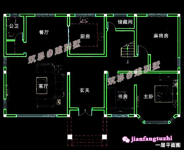 16x11米复式挑空客厅二层别墅设计外观图带露台农村小洋房施工图