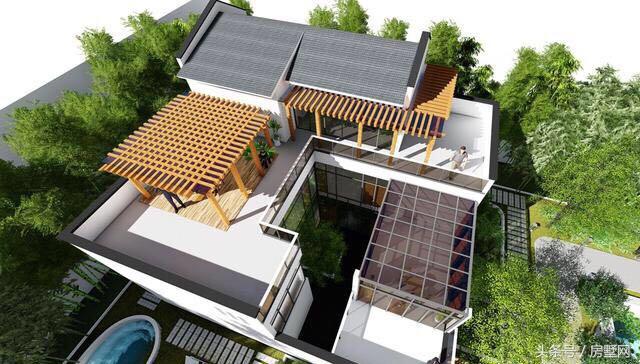 新中式三层砖混结构别墅设计图，豪华还带泳池，被植物环绕，空气超好，非常适合养老！
