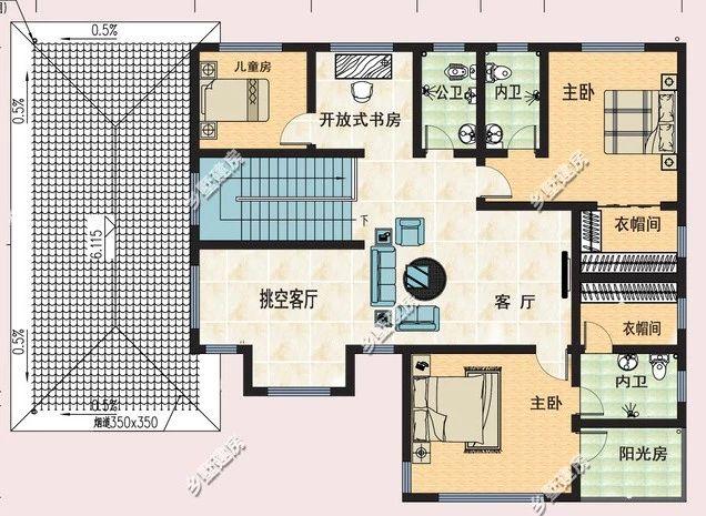 19x13米二层现代别墅设计图，简洁大方，带挑空客厅+独立式厨房，农村独一无二