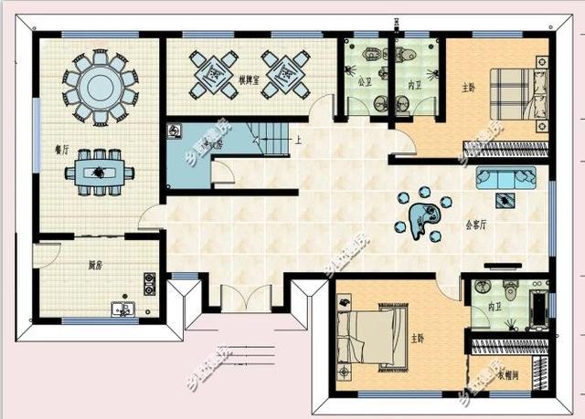 19x13米二层现代别墅设计图，简洁大方，带挑空客厅+独立式厨房，农村独一无二