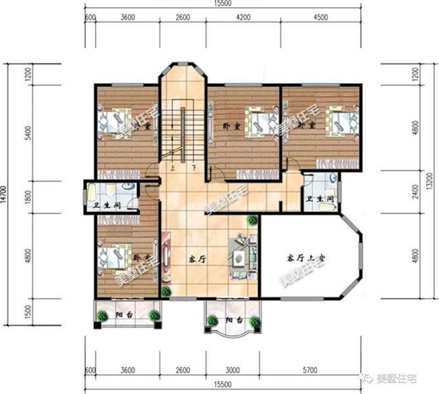 15.5X13.2米三层农村别墅设计图，8室3厅，带车库，布局也是很实用！