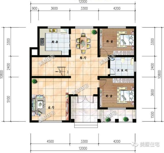 12米X10米小巧双层砖混简欧小别墅设计图，5卧3卫，别致大方，实用！