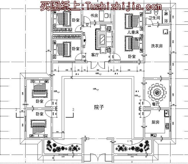 一层中式四合院别墅设计方案图