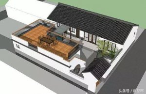 一层新中式别墅设计图，造型相对简单，超大露台设计，这别墅住
