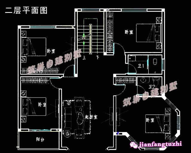 13x12米三层简单大气砖混结构带露台现代别墅设计图