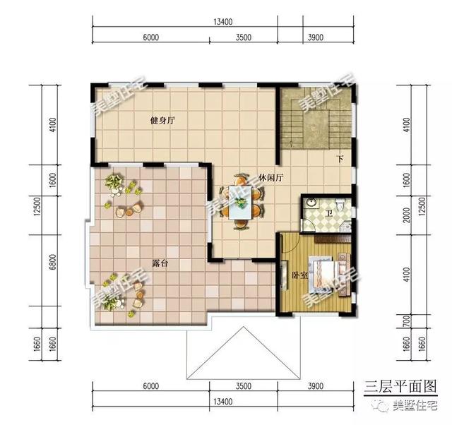 13.4米x12.5米三层欧式别墅设计图，内带堂屋+健身房，回乡建一栋，生活太享受