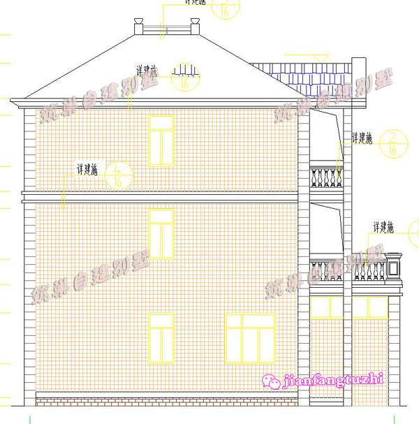 13x15米乡村三层复式别墅设计图，供您参考