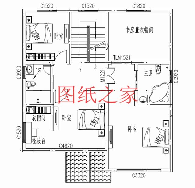 多卧室的三层别墅设计图，适合大家族，五世同堂也住得下。