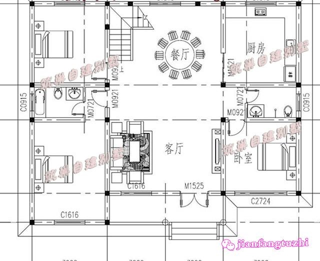 14x11米农村一层别墅设计方案小洋房效果图CAD施工图