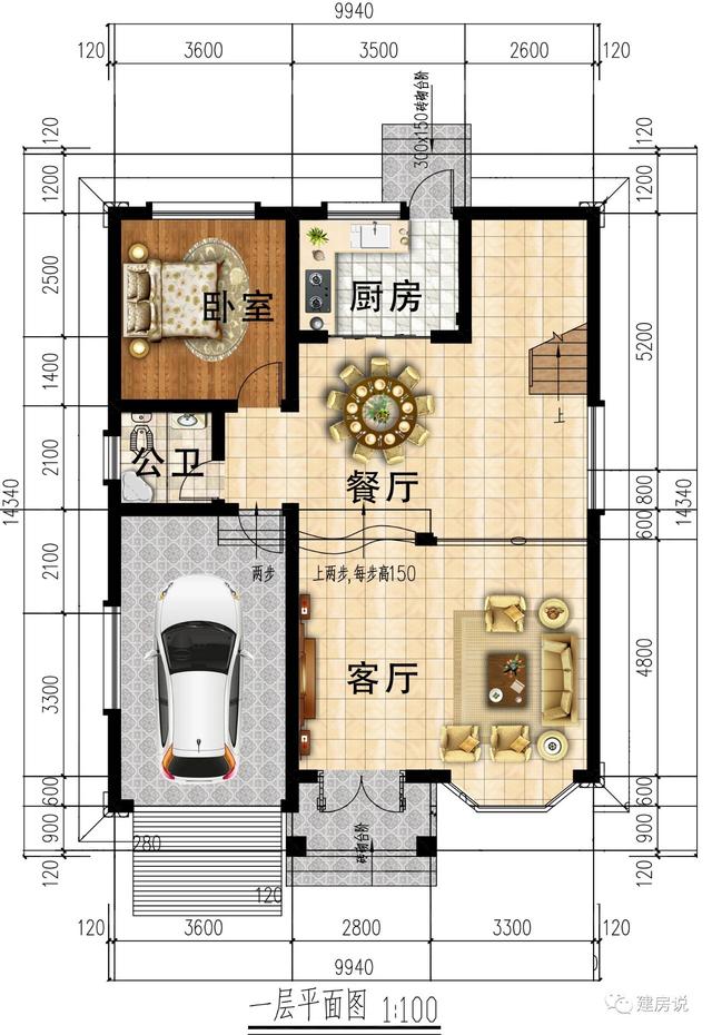 三层带车库的别墅设计图,造价30w,享受优质生活!