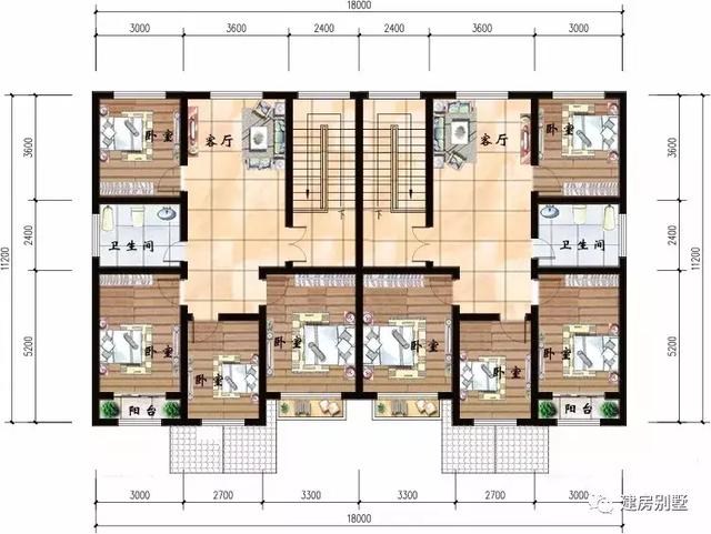 双拼别墅设计图，面宽18米左右，第一栋户型通透，造价28W。