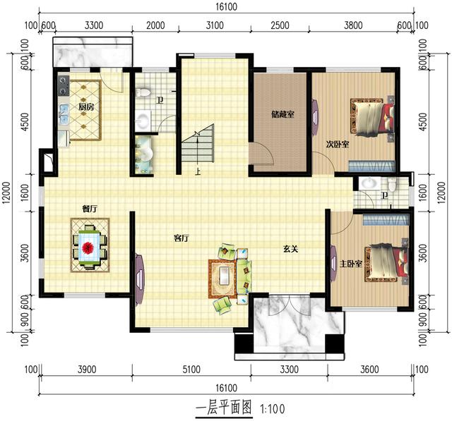 三层自建房设计图，16.1x12米，客厅挑空+开敞式餐厨+家庭健身房，应有尽有
