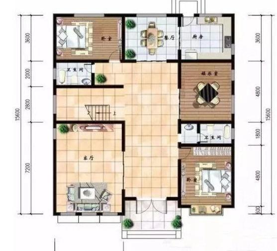 带阁楼的二层自建房设计图，占地103平米，四室三厅带独立厨房