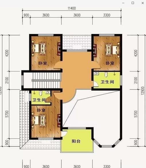 二层农村自建房设计图，11.4x12.9米，住起来肯定令人心神愉悦