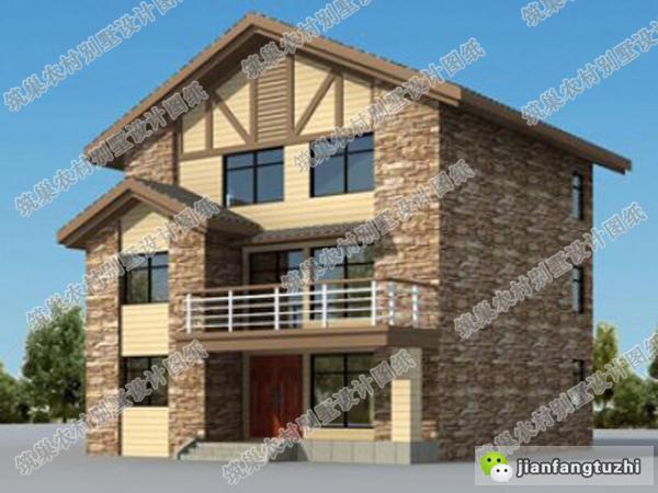 砖混结构美式方正户型三层小别墅设计图，经典的美式乡村风格设计