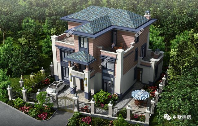 13.2×10.8米农村三层别墅设计图，独院式现代风，空气清新，多美好的生活！
