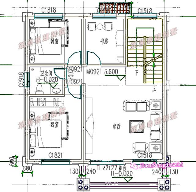 不足90平米9x9米三层砖混结构带露台别墅小楼房平面图设计图