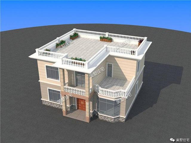 3室一厅平屋顶二层农村别墅设计图，简洁而又大方，经典又实用！