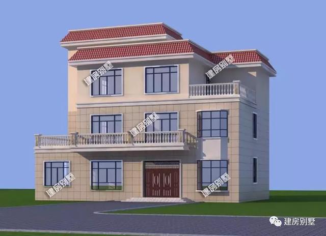 18米×12米平屋顶三层别墅设计图，带堂屋和双露台，简约又实用，适合大家庭居住。