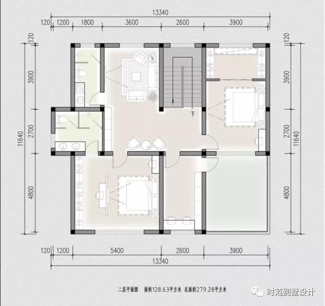 占地150平欧式二层别墅设计图，带大露台和书房，空间利用率高，比城里好太多