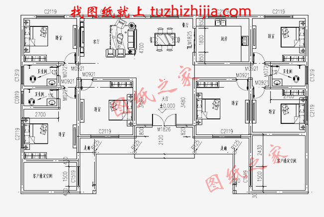  中式风格三合院设计图纸